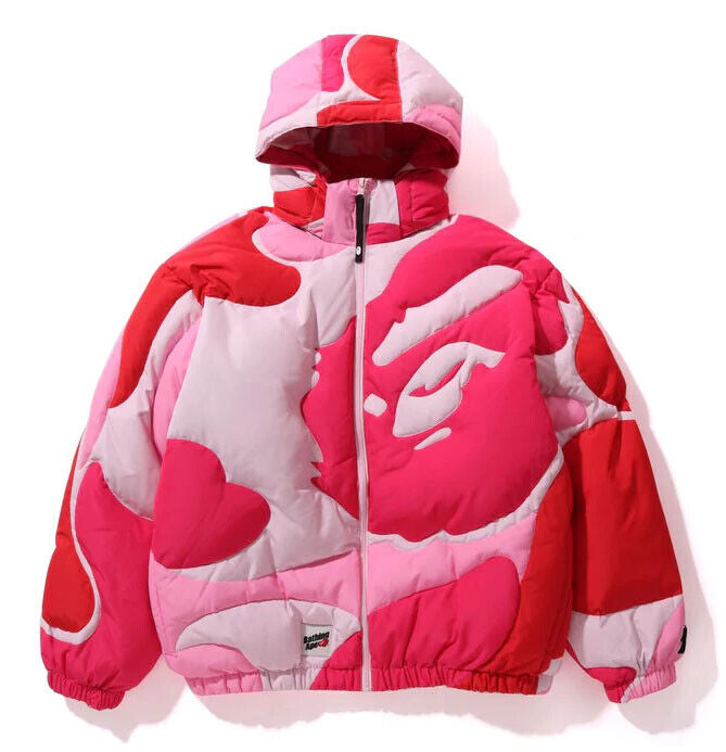 Mega ABC Puffer Down Jacket à Capuche Détachable Rose